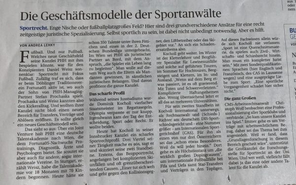 Dr. Dominik Kocholl in DiePresse Die Geschäftsmodelle der Sportanwälte